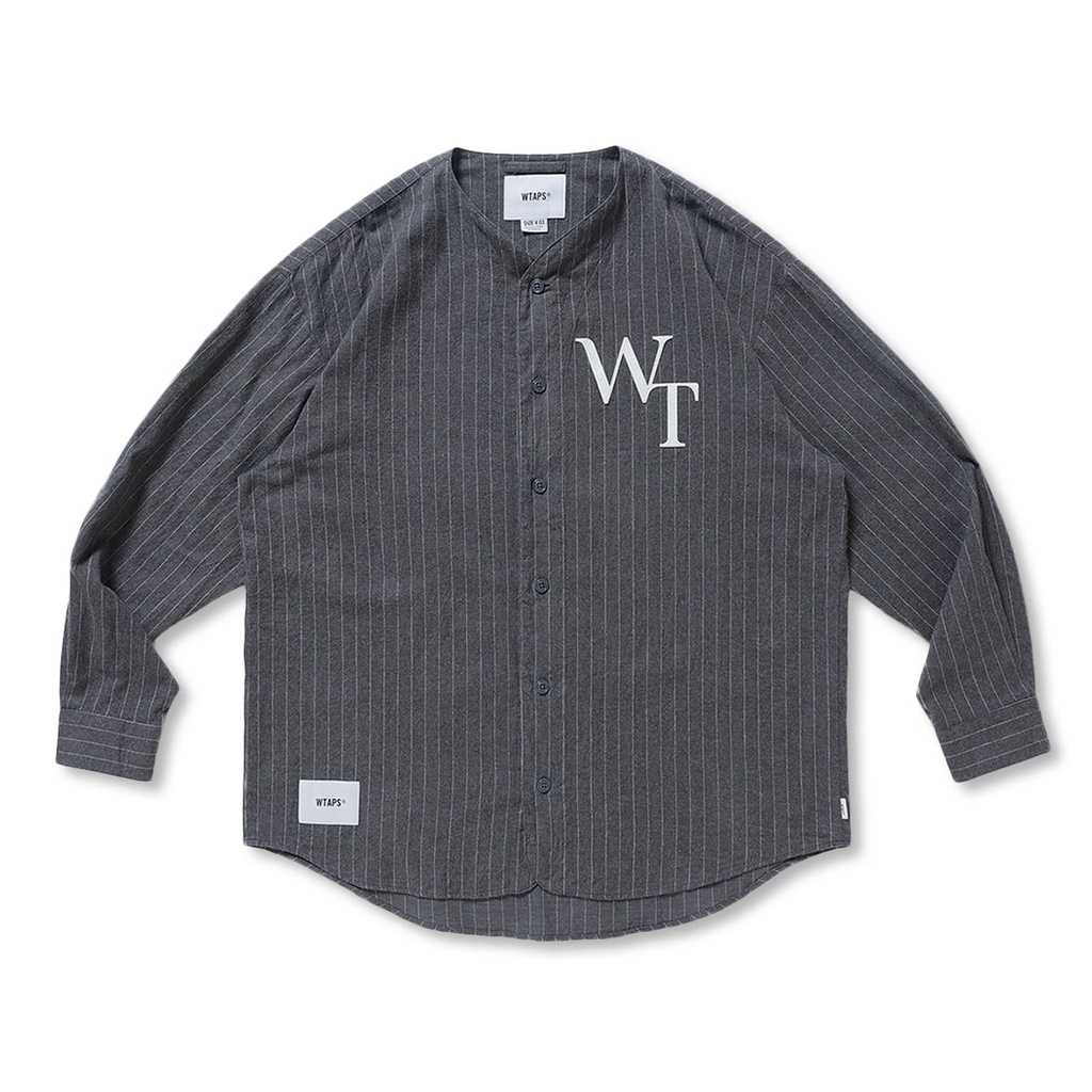 WTAPS 22SS LEAGUE / LS / COTTON. FLANNEL. STRIPE 條紋棒球衫灰色