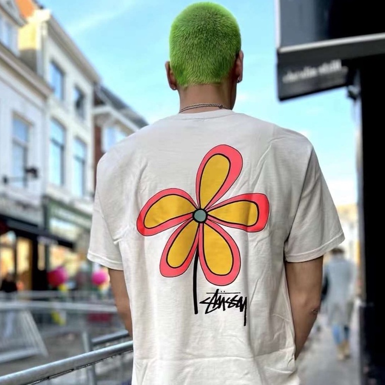 STUSSY FLOWER TEE 花朵短袖男女情侶款五葉花黑/卡其/白3色| 蝦皮購物