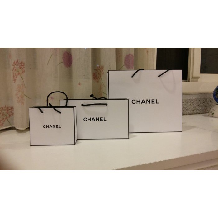 CHANEL 香奈兒LOGO紙袋提袋【小尺寸14x5x12cm】附縀帶約35公分百貨公司