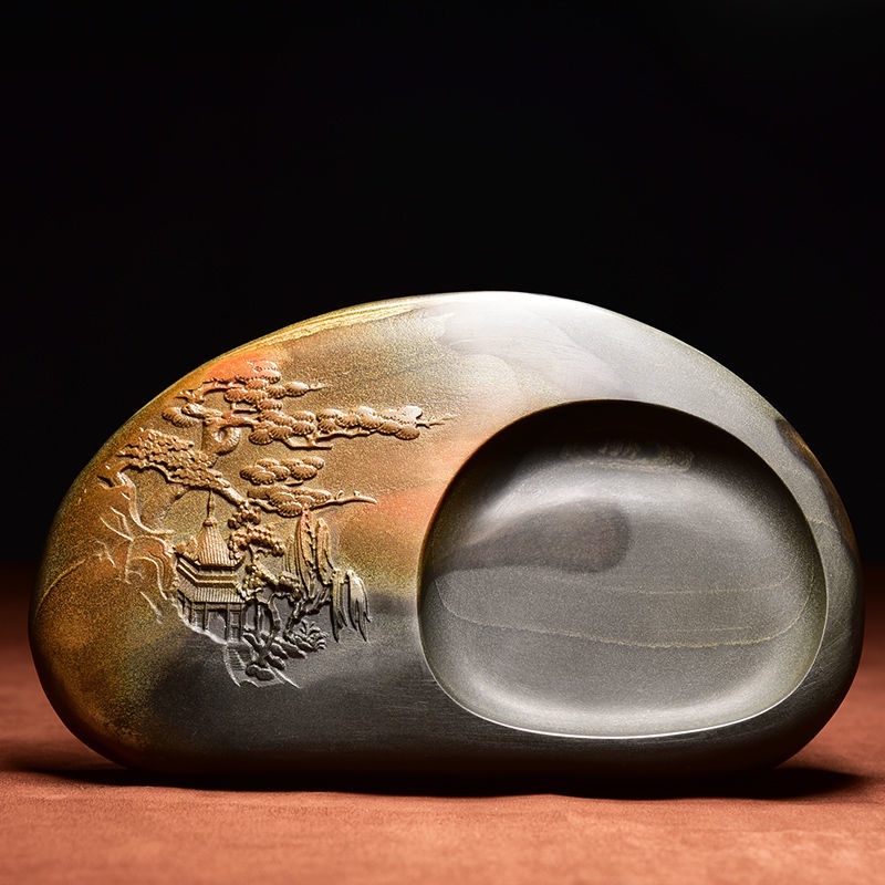 【黒曜石　特大硯】◆漆黒に雪花紋（スノーフレーク）◆清代古硯◆時代箱◆書家旧蔵 黒曜石特大硯】◇漆黒に雪花紋（スノーフレーク）◇清代古硯