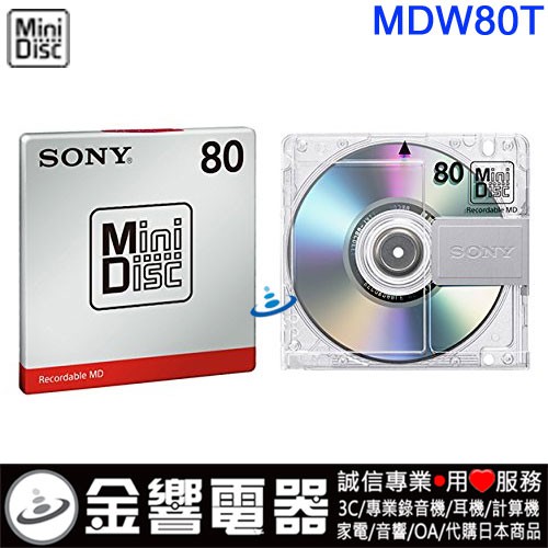 金響電器】現貨,日本原裝,SONY MDW80T,日本製,80分鐘,MD專用空白片,單