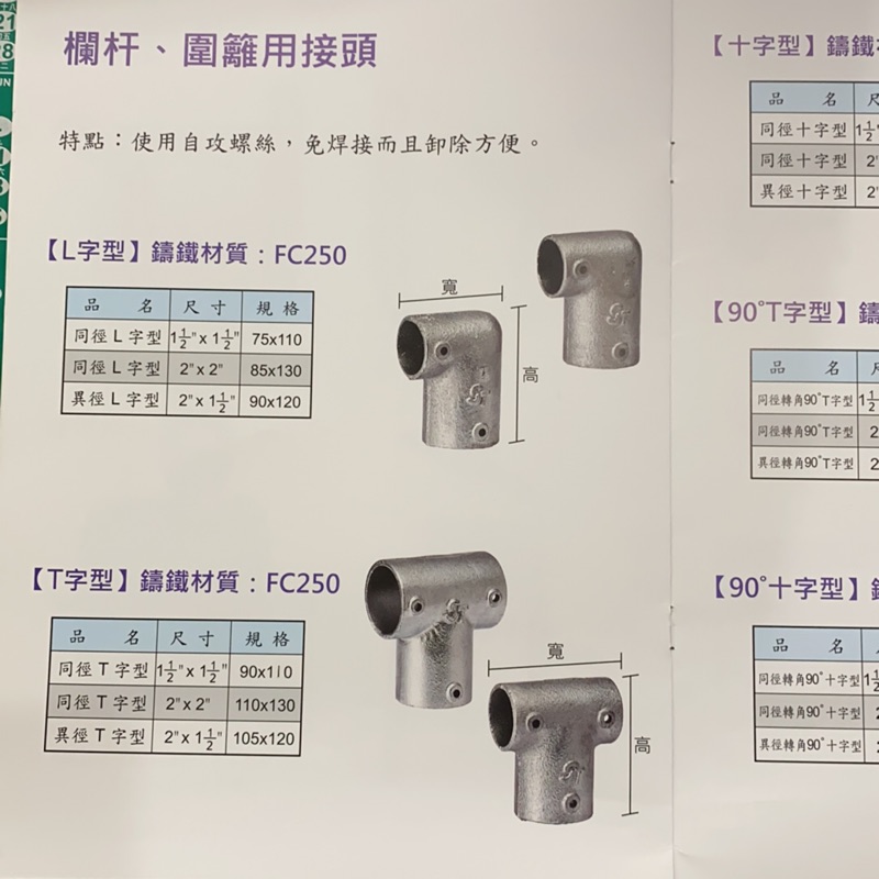 溫室農場欄杆圍籬用接頭、鑄造熱浸鋅圍籬雙通三通四通五種造型三種尺寸