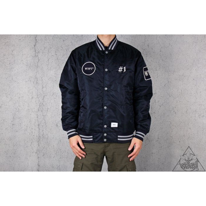 L WTAPS BENCH JACKET NYLON SATIN NAVY-