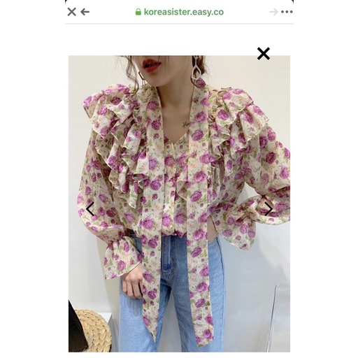 River Island floral ruffle blouse in pink
