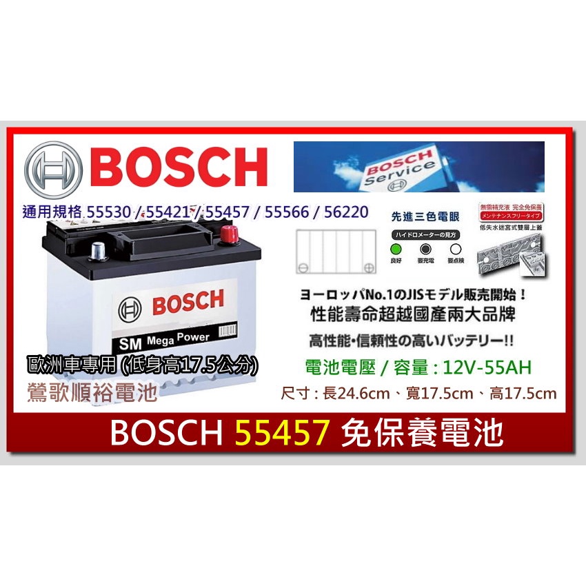 ☆新北鶯歌電池☆實體店面BOSCH SM 55457 鍛造極板長壽命免保養汽車 