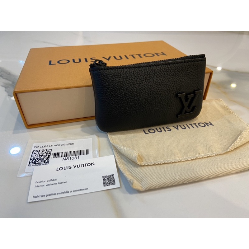 Authentic] Louis Vuitton Pochette Cles Aerogram Leather Key Pouch M81031-- BLACK