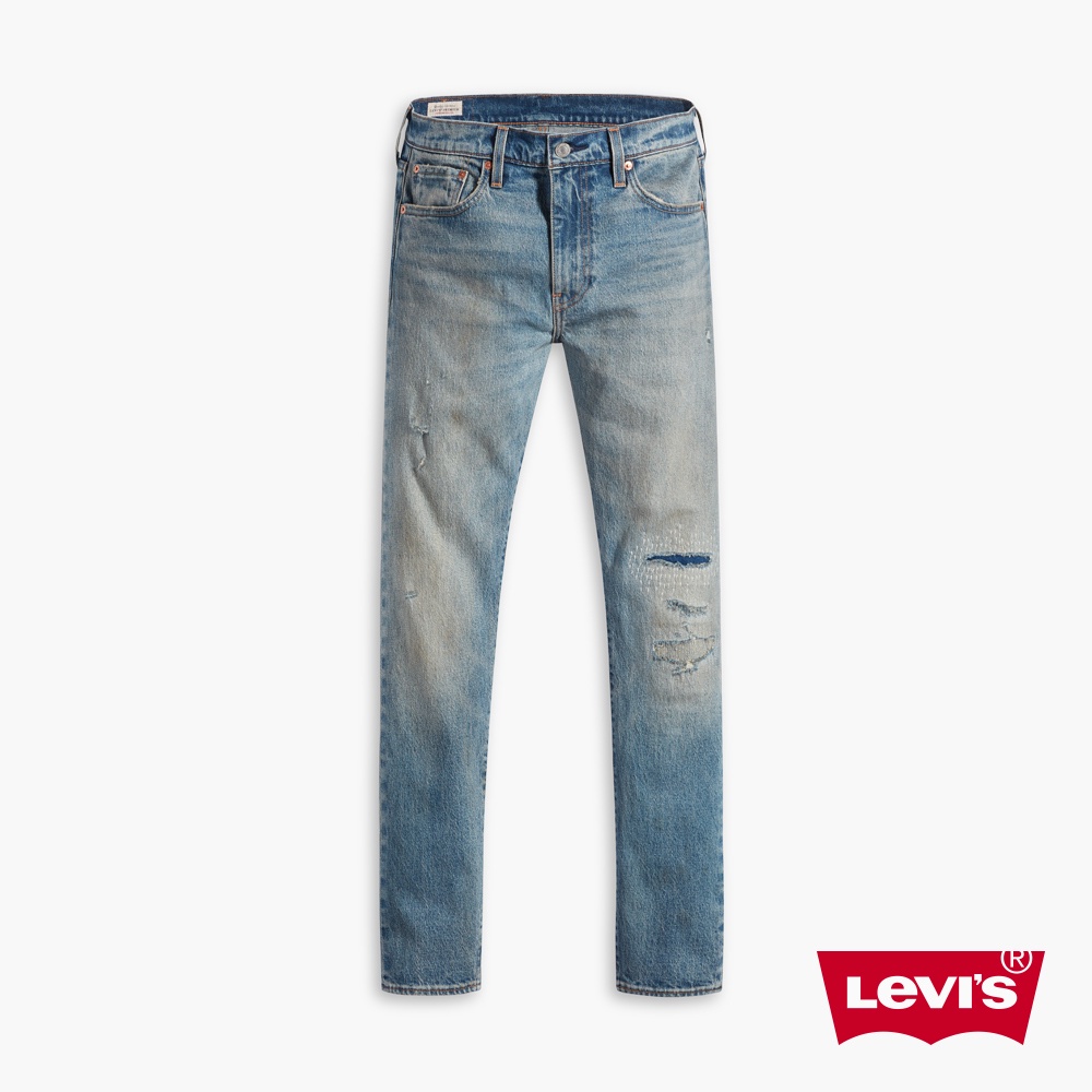 Levis 512上寬下窄低腰修身窄管牛仔褲作舊水洗X補丁破壞彈性布料男 