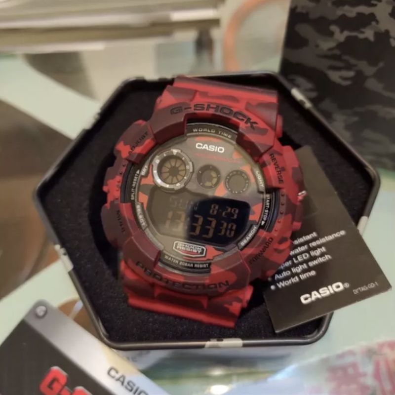 CASIO G-SHOCK GD-120 紅 迷彩 軍風