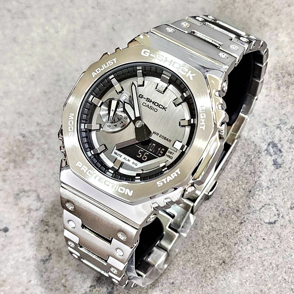 CASIO】G-SHOCK GM-2100-1A 改裝GM-B2100全金屬款/GM-2100專用金屬錶帶