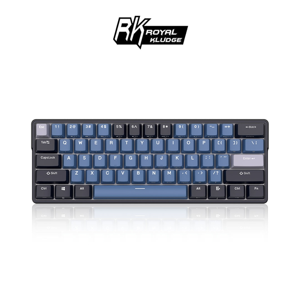 RK】 61 PLUS機械鍵盤無線藍牙2.4G有線三模ABS鍵帽61鍵K黃軸RGB 靛藍 
