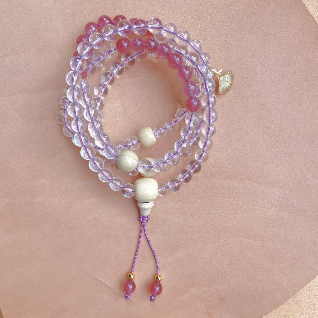 日本製】 念珠 腕輪 弔辞 女性用 紫水晶仕上 二連 紫白房 厄除 数珠